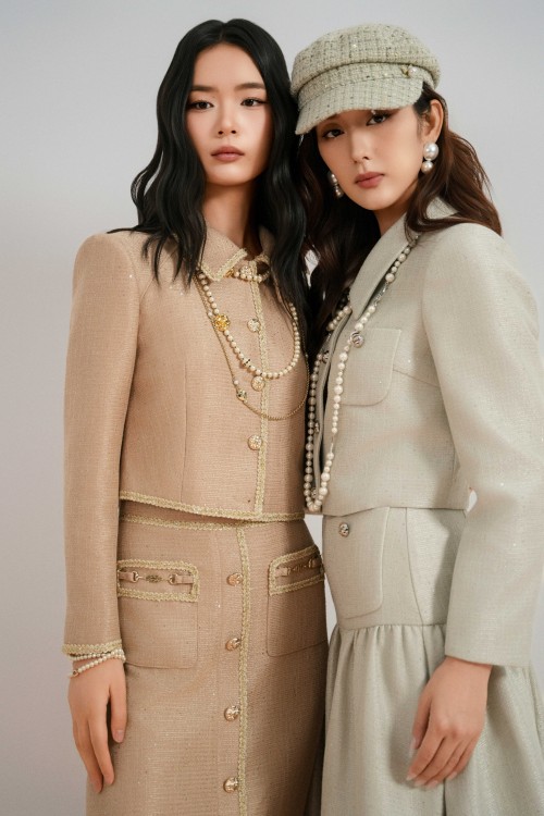 Sixdo Light Brown Tweed Loose Skirt